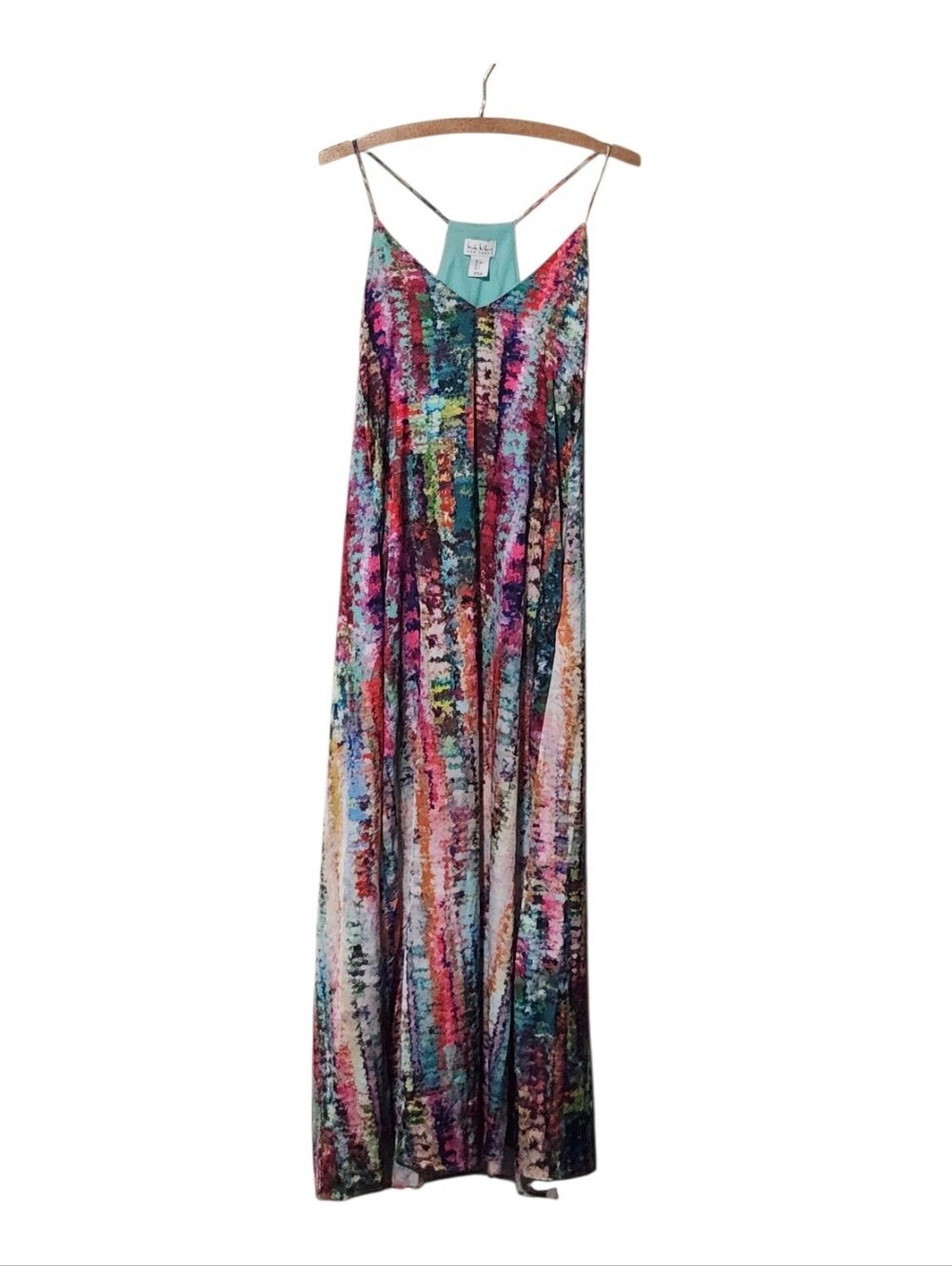 NEW! Nicole Miller New York Satin Watercolor Multicolor Maxi Dress Size Small - Picture 12 of 13
